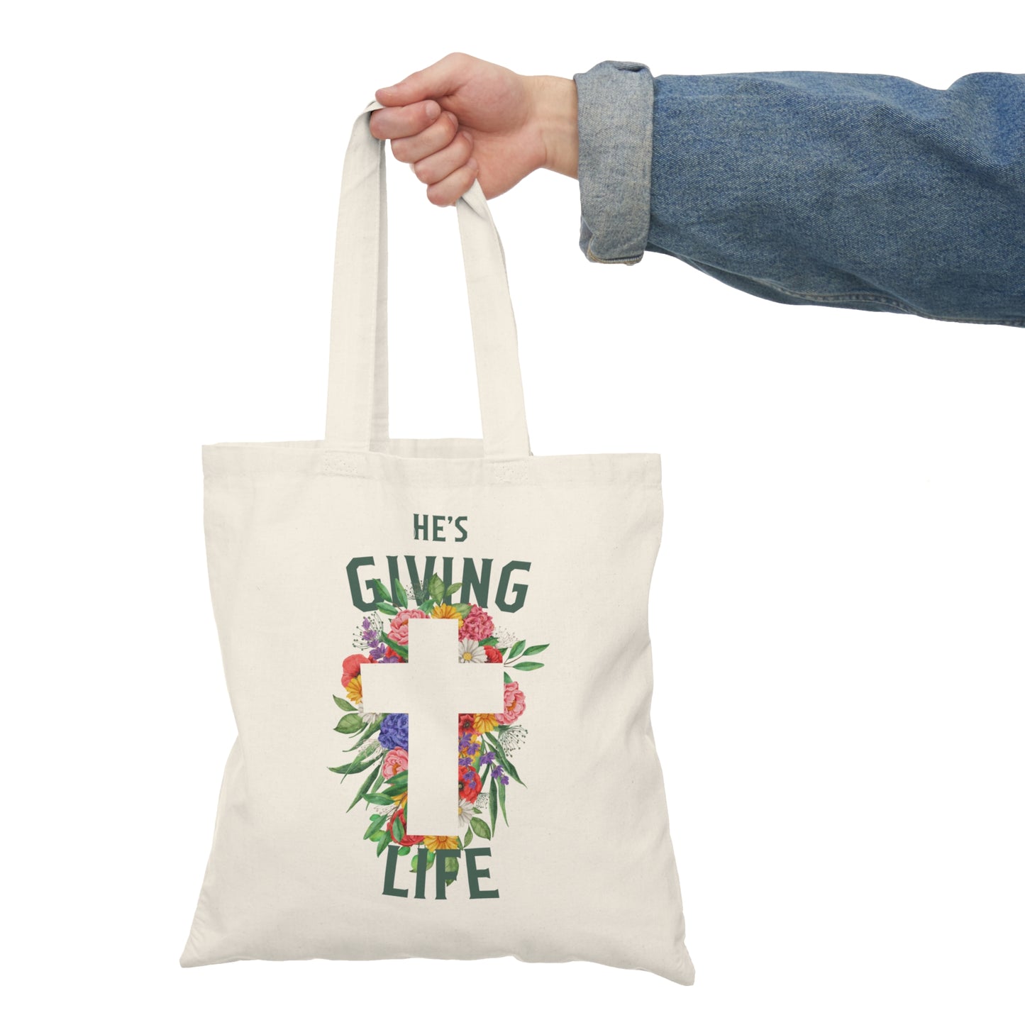 He's Giving Life Natural Tote Bag