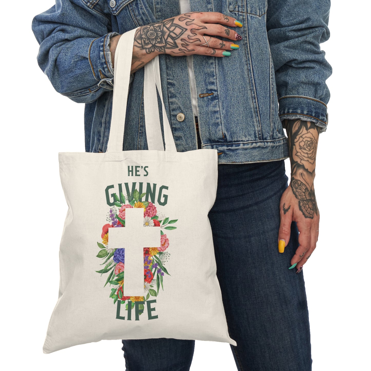 He's Giving Life Natural Tote Bag